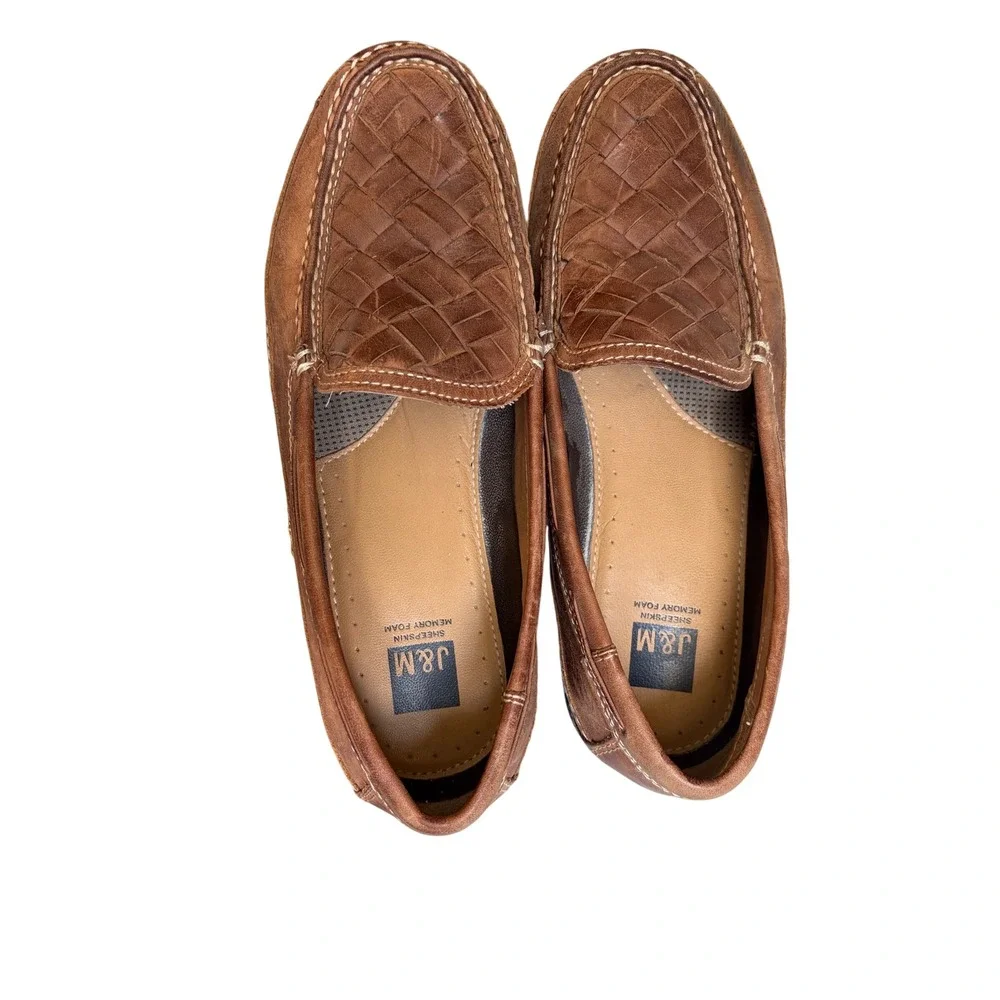 Johnston & Murphy Mens Woven Leather Loafers Brown Driving Mocs 9.5 M 25-85736